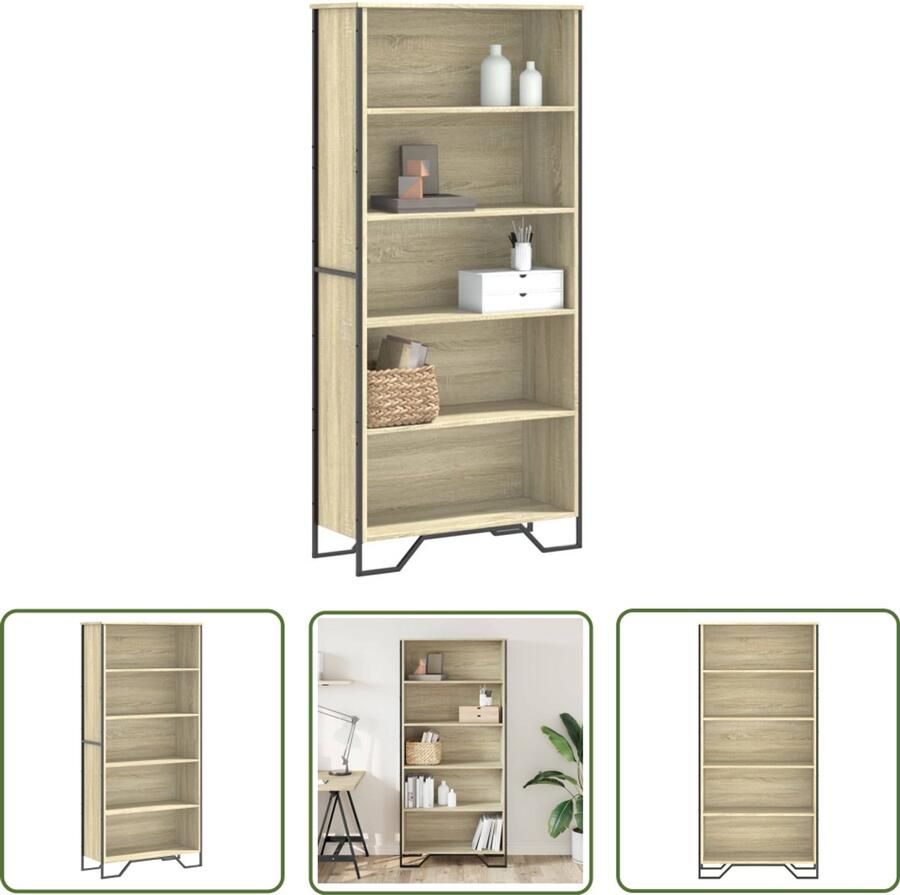 The Living Store Boekenkast 80x31x169 cm bewerkt hout sonoma eikenkleurig Boekenkast Houten Boekenkast Boekenplank Opslagkast Kamerdivider