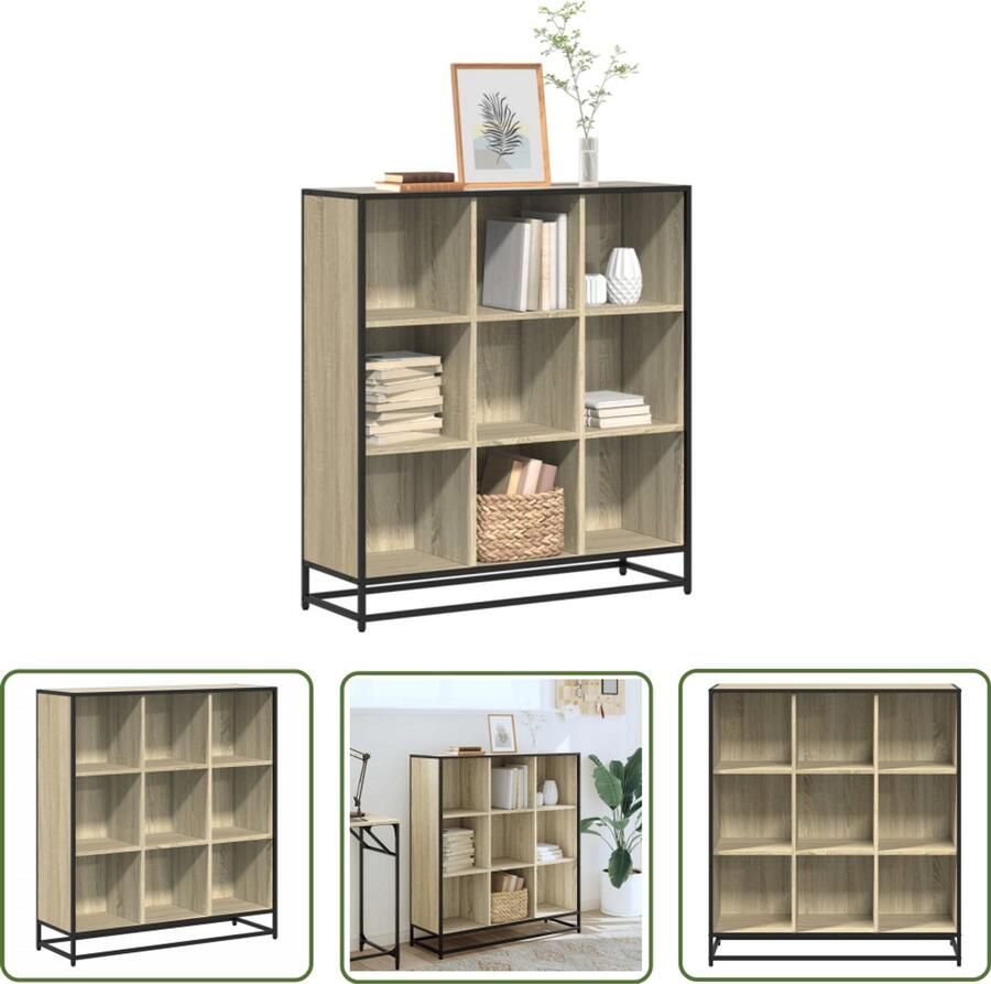 The Living Store Boekenkast 97 5x33x107 5 cm bewerkt hout en metaal sonoma eiken Boekenkast Houten Boekenkast Boekenplank Opslagruimte Salontafel