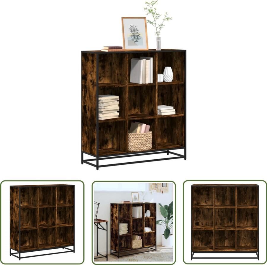The Living Store Boekenkast 97 5x33x107 5 cm hout en metaal gerookt eikenkleurig Boekenkast Houten Boekenkast Industrieel Design Opbergkast Bibliotheek Kast