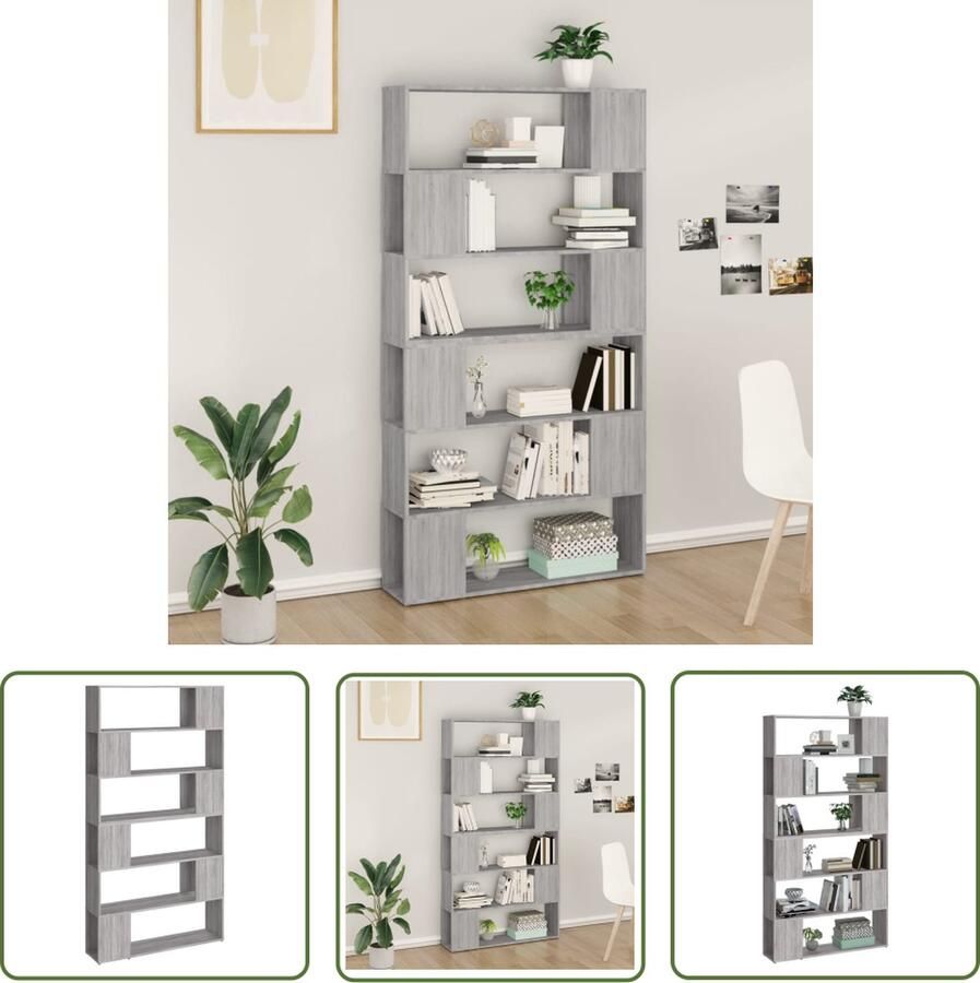 The Living Store Boekenkast kamerscherm 100x24x188 cm grijs sonoma eikenkleurig Boekenkast Houten Boekenkast Grijze Boekenkast Bibliotheekkast Opslagoplossing