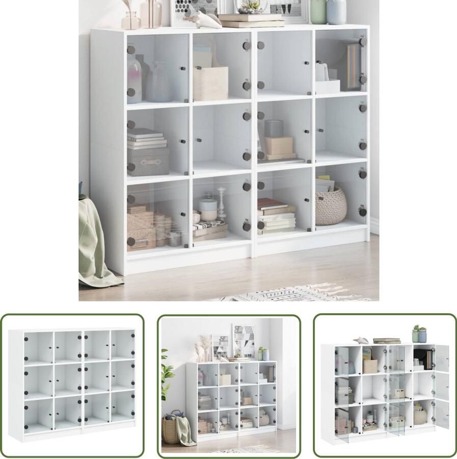 The Living Store Boekenkast met deuren 136x37x109 cm bewerkt hout wit Boekenkast Houten Boekenkast Witte Boekenkast Opbergkast Vitrinekast