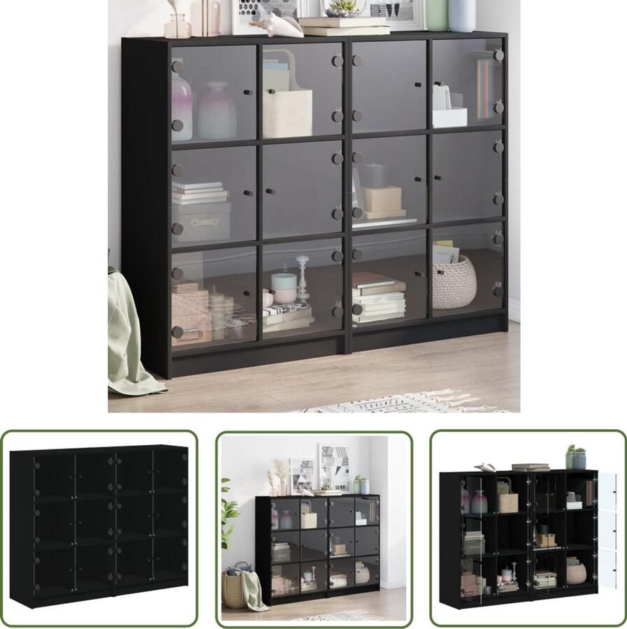 The Living Store Boekenkast met deuren 136x37x109 cm bewerkt hout zwart Boekenkast Houten Boekenkast Vitrinekast Opslagoplossing Bibliotheekmeubel