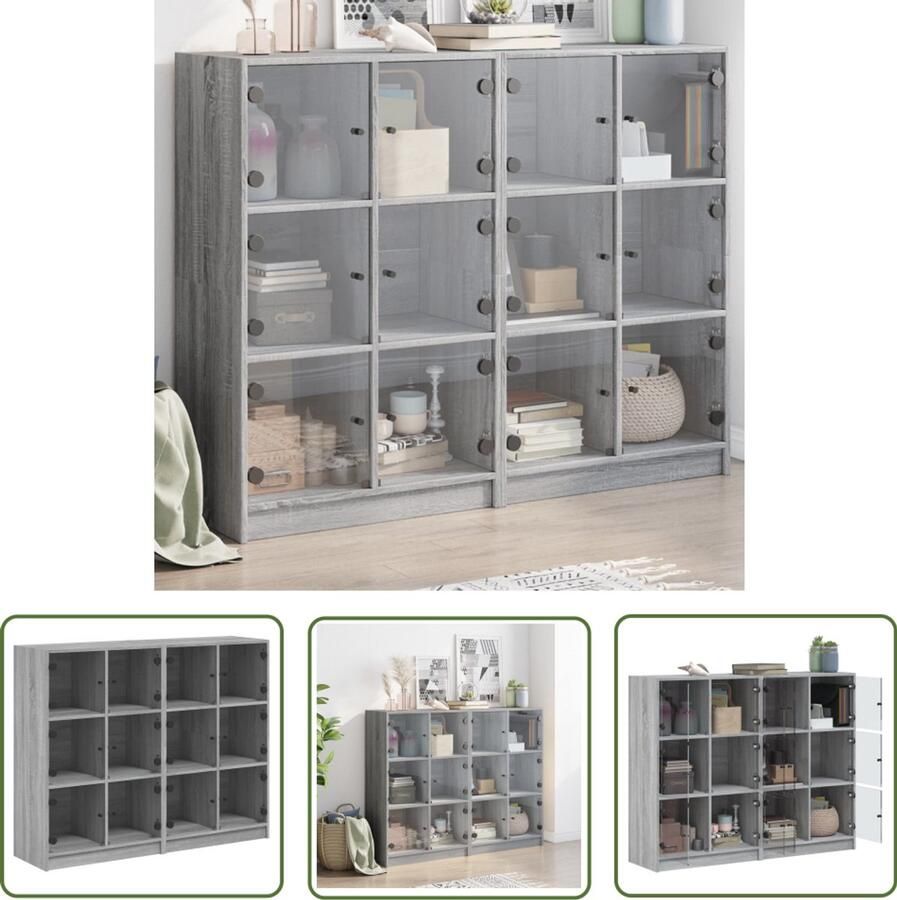 VidaXL Boekenkast met deuren 136x37x109 cm hout grijs sonoma eiken Boekenkast Houten Boekenkast Grijs Boekenkast Bibliotheekkast Opslagoplossing