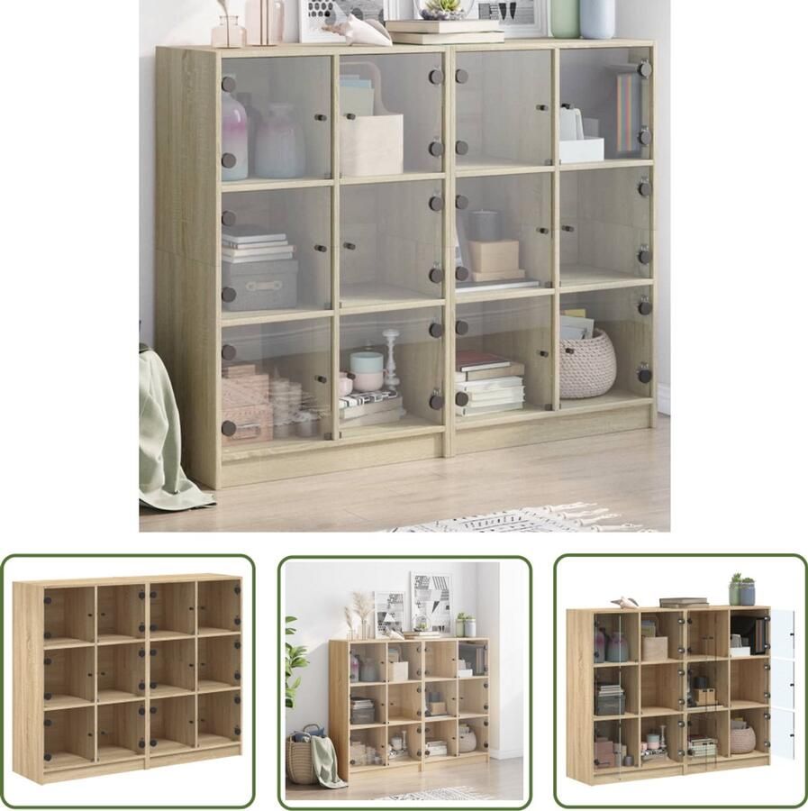 The Living Store Boekenkast met deuren 136x37x109 cm hout sonoma eikenkleurig Boekenkast Houten Boekenkast Vitrinekast Salontafel Opslagoplossing