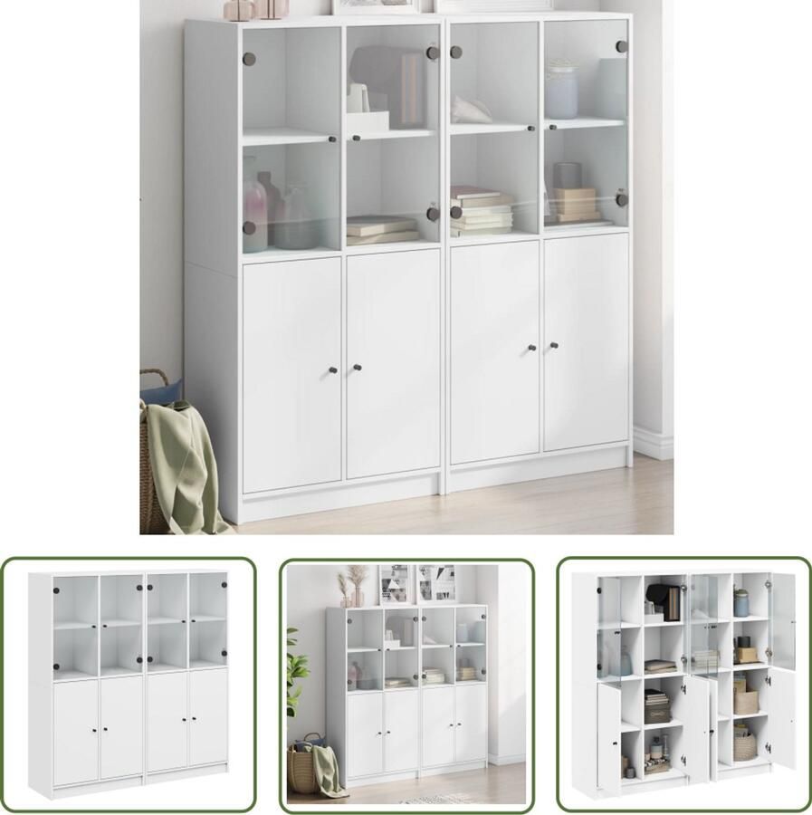 The Living Store Boekenkast met deuren 136x37x142 cm bewerkt hout wit Boekenkast Houten Boekenkast Boekenplank Opslagoplossing Wit Meubilair