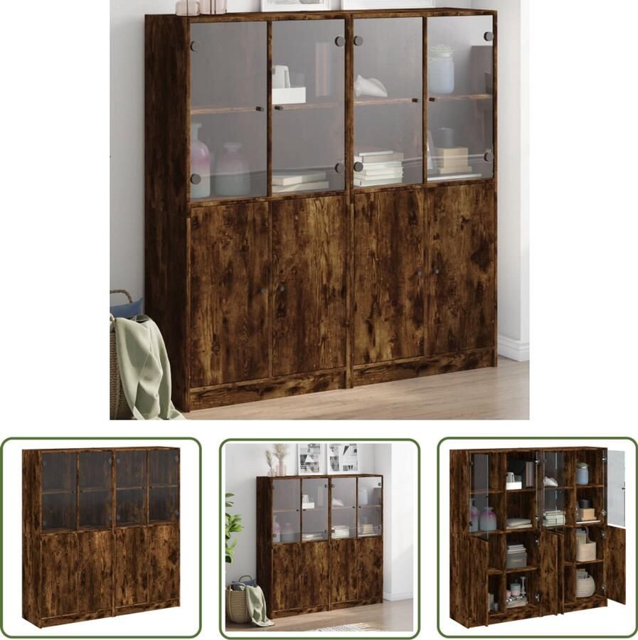 The Living Store Boekenkast met deuren 136x37x142 cm hout gerookt eikenkleurig Boekenkast Houten Boekenkast Vitrinekast Opslagoplossing Modern Design