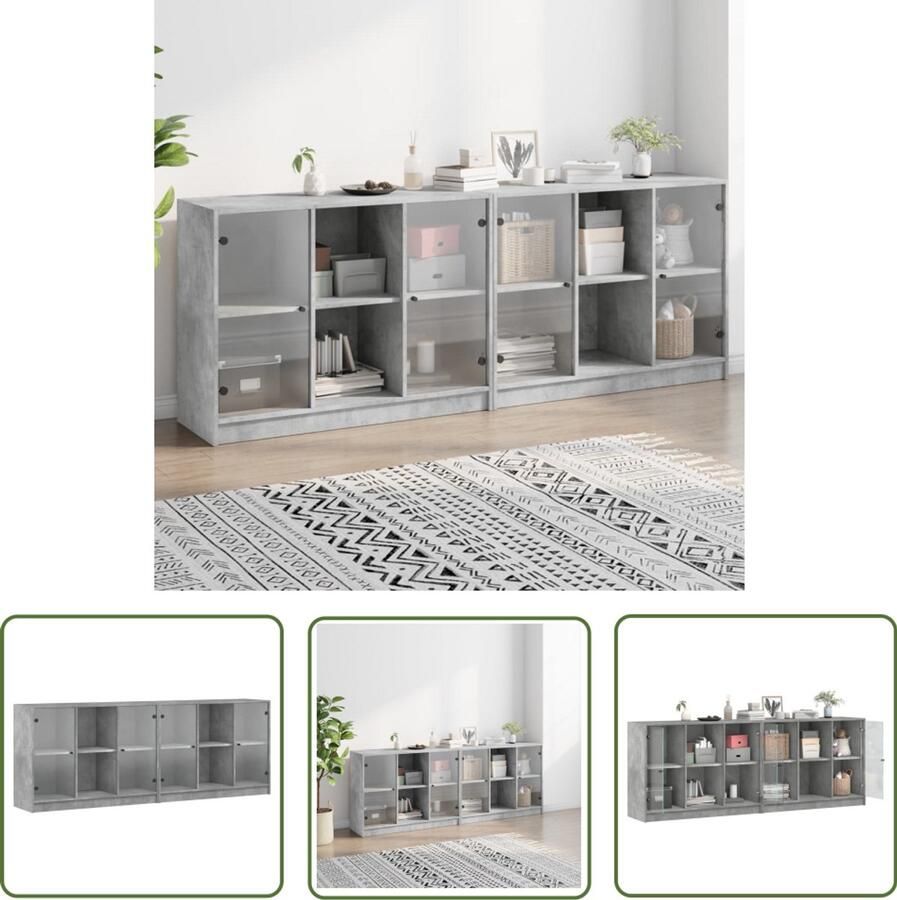 VidaXL Boekenkast met deuren 204x37x75 cm bewerkt hout betongrijs Boekenkast Houten Boekenkast Grijze Boekenkast Modern Boekenkast Industriële Boekenkast