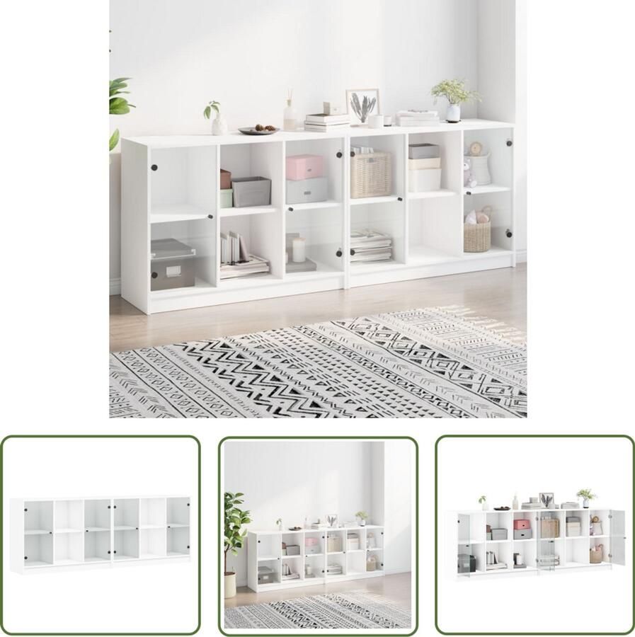 The Living Store Boekenkast met deuren 204x37x75 cm bewerkt hout wit Boekenkast Houten Boekenkast Vitrinekast Wandkast Opbergkast