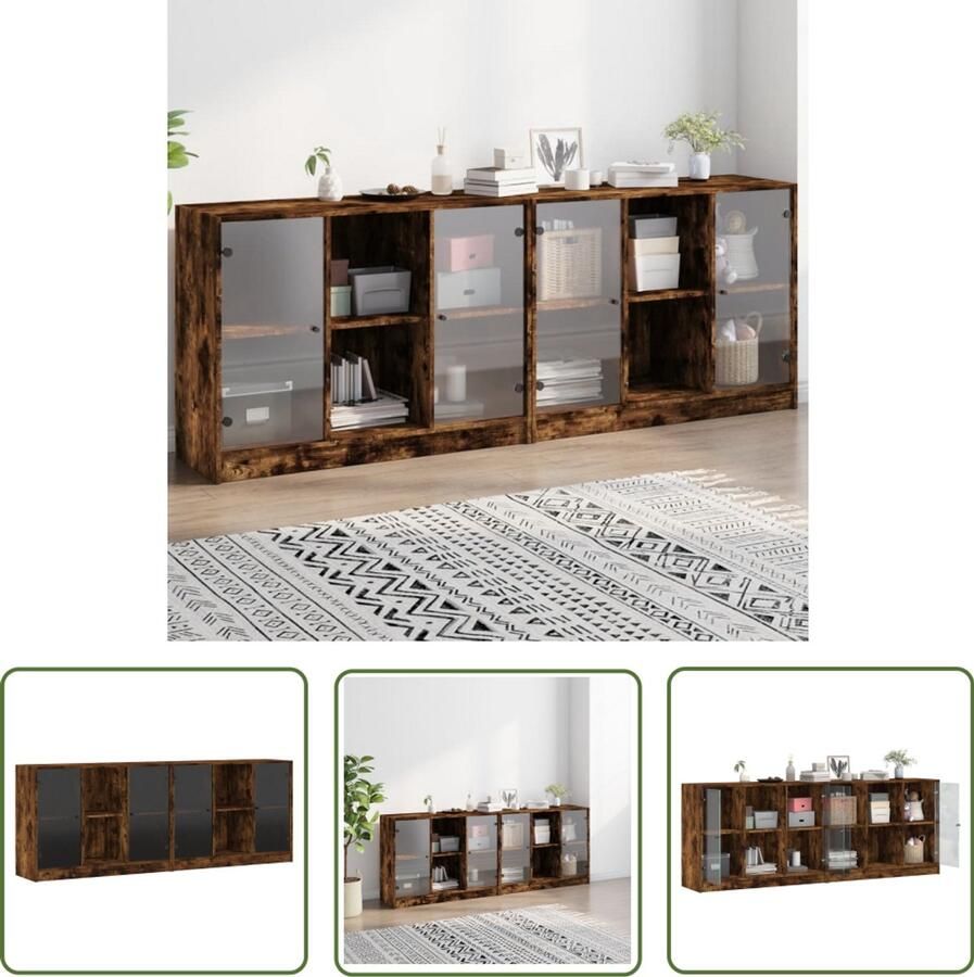 The Living Store Boekenkast met deuren 204x37x75 cm hout gerookt eikenkleurig Boekenkast Houten Boekenkast Vitrinekast Opbergkast Livingroom Furniture