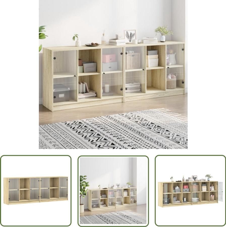 The Living Store Boekenkast met deuren 204x37x75 cm hout sonoma eikenkleurig Boekenkast Houten Boekenkast Boekenplank Vitrinekast Woonkamerdecoratie
