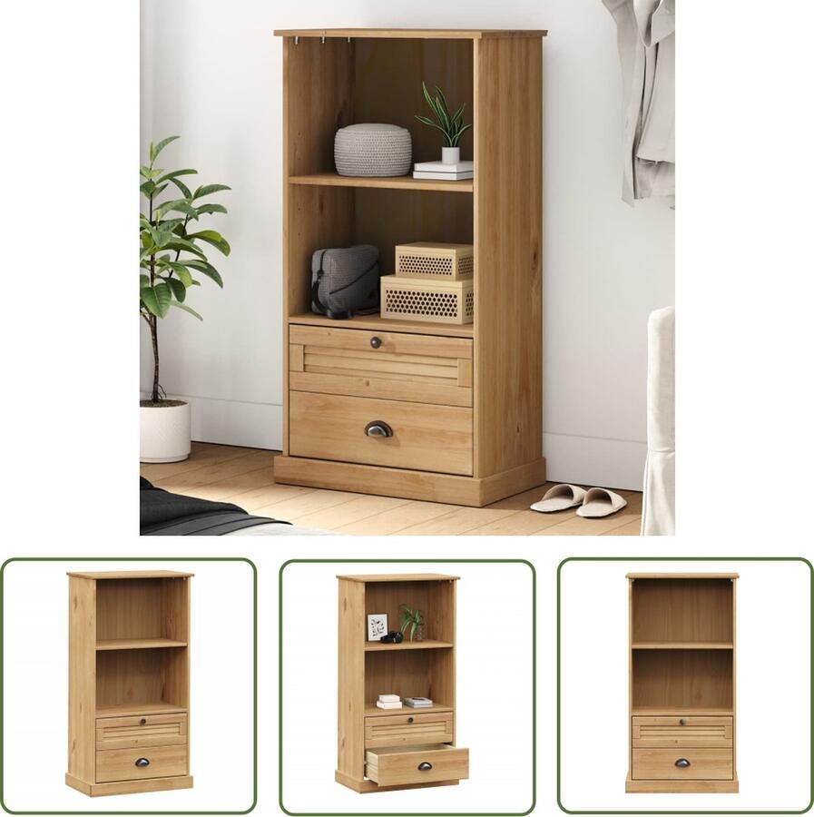 The Living Store Boekenkast VIGO 60x35x114 5 cm massief grenenhout Boekenkast Houten Boekenkast Bibliotheek Rustic Boekenkast Vintage Boekenkast - Foto 2