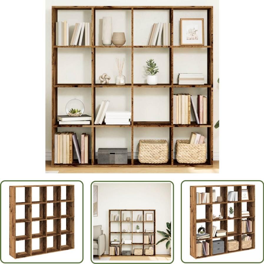 VidaXL Boekenkast 137 5x29x137 5 cm bewerkt hout oud houtkleurig Boekenkasten Houten Boekenkasten Vintage Boekenkast Bibliotheek Kast Opslagoplossing