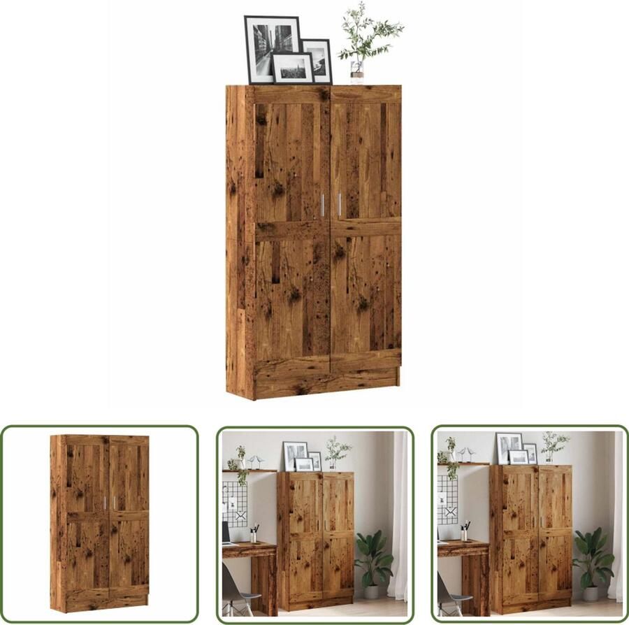 The Living Store Boekenkast 82 5x30 5x150 cm bewerkt hout oud houtkleurig Boekenkasten Houten Boekenkasten Vintage Boekenkast Bibliotheekkast Opslagkast