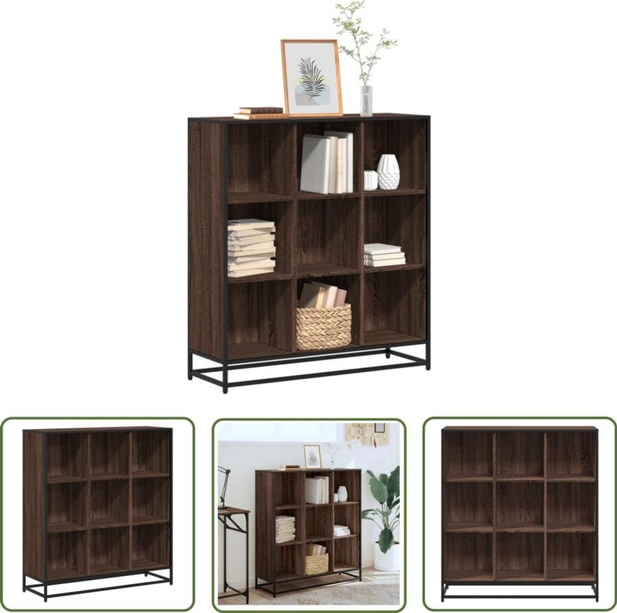 The Living Store Boekenkast 97 5x33x107 5 cm bewerkt hout en metaal bruin eiken Boekenkasten Houten Boekenkasten Industrieel Design Boekenplank Opslagoplossing