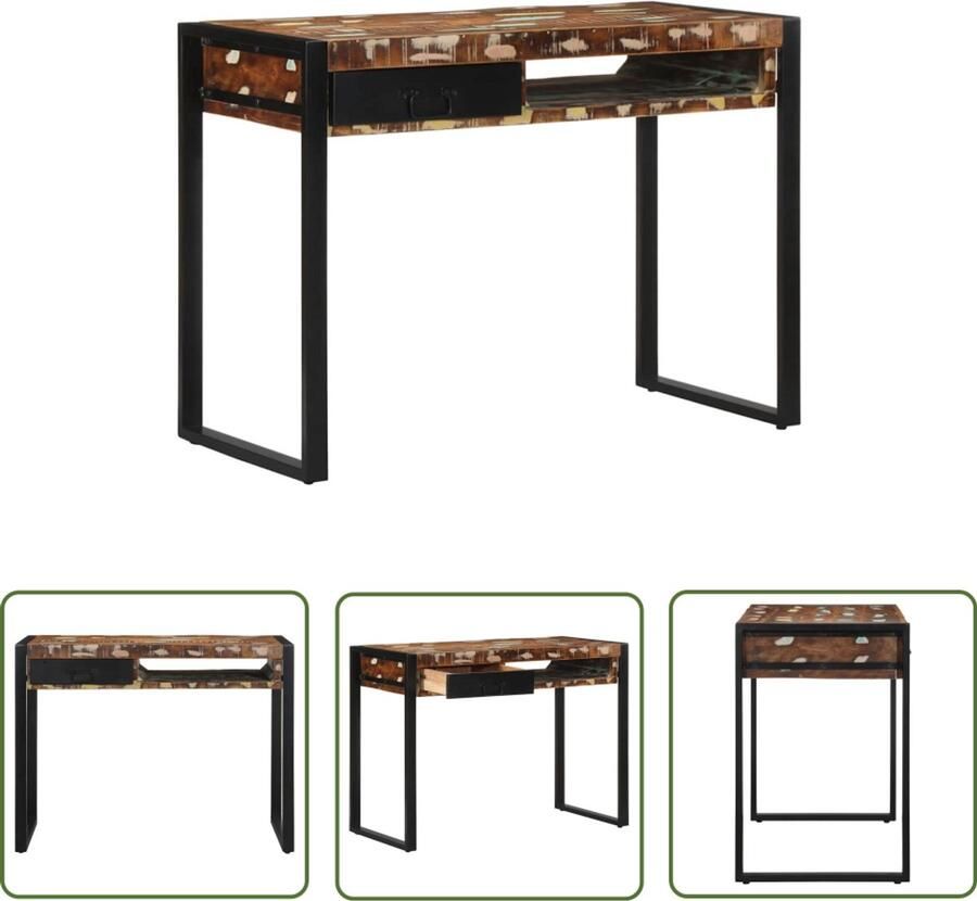 The Living Store Bureau 100x50x75 cm massief gerecycled hout meerkleurig Bureau Houten Bureau Recyclebaar Bureau Vintage Bureau Multifunctionele Tafel