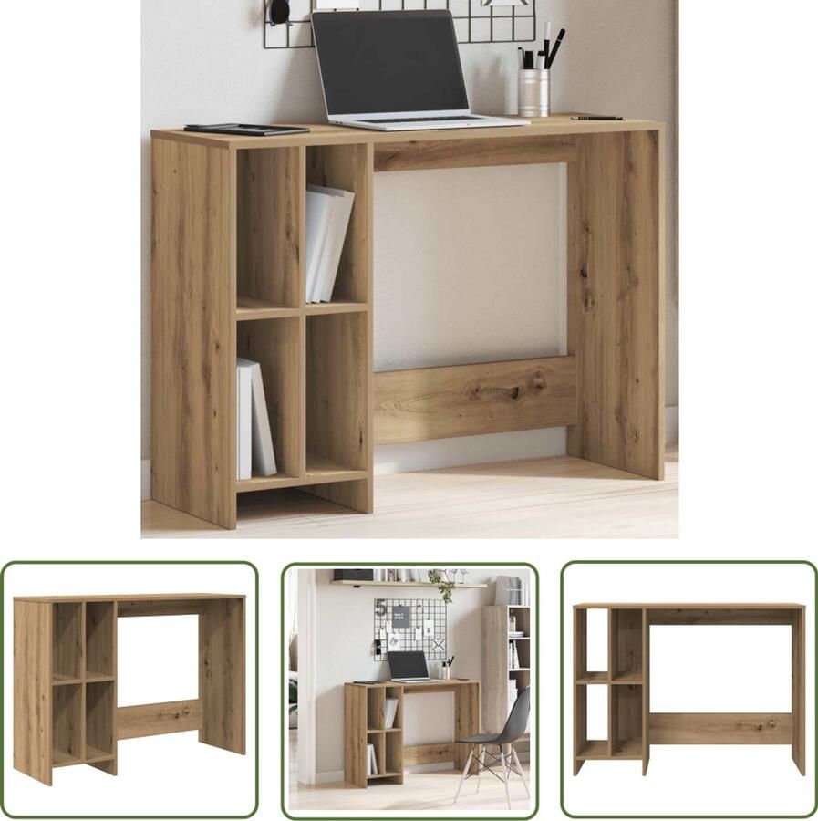 The Living Store Bureau 102 5x35x75 cm bewerkt hout artisanaal eikenkleur Bureau Houten Bureau Eiken Kleur Bureau Kantoormeubilair Werkblad