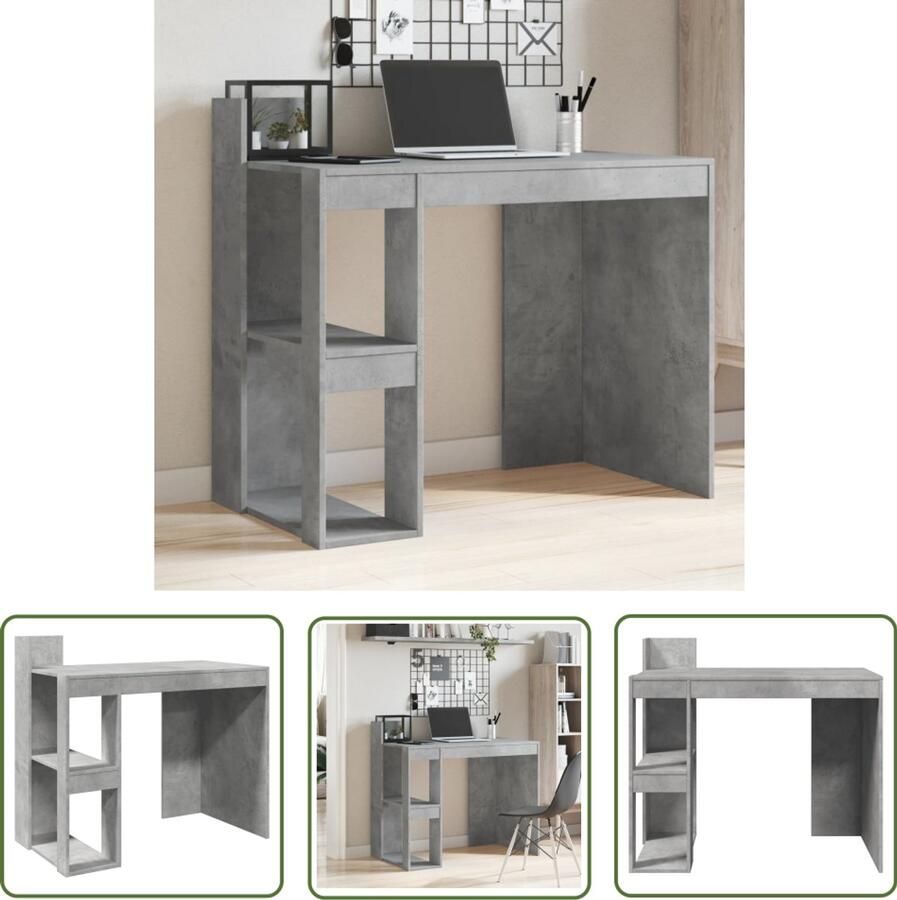 The Living Store Bureau 103 5x56 5x94 cm bewerkt hout betongrijs Bureau Houten Bureau Kantoormeubel Compact Bureau Grijze Bureau