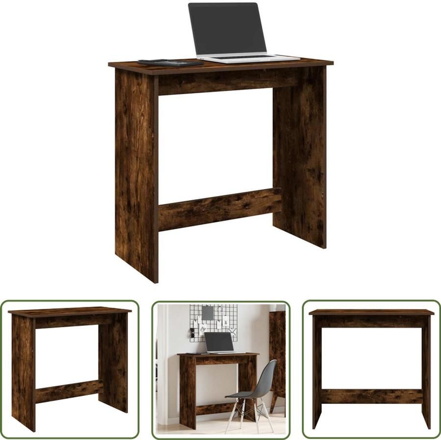 The Living Store Bureau 80x40x75 cm bewerkt hout gerookt eikenkleurig Bureau Houten Bureau Werktafel Laptopstandaard Home Office