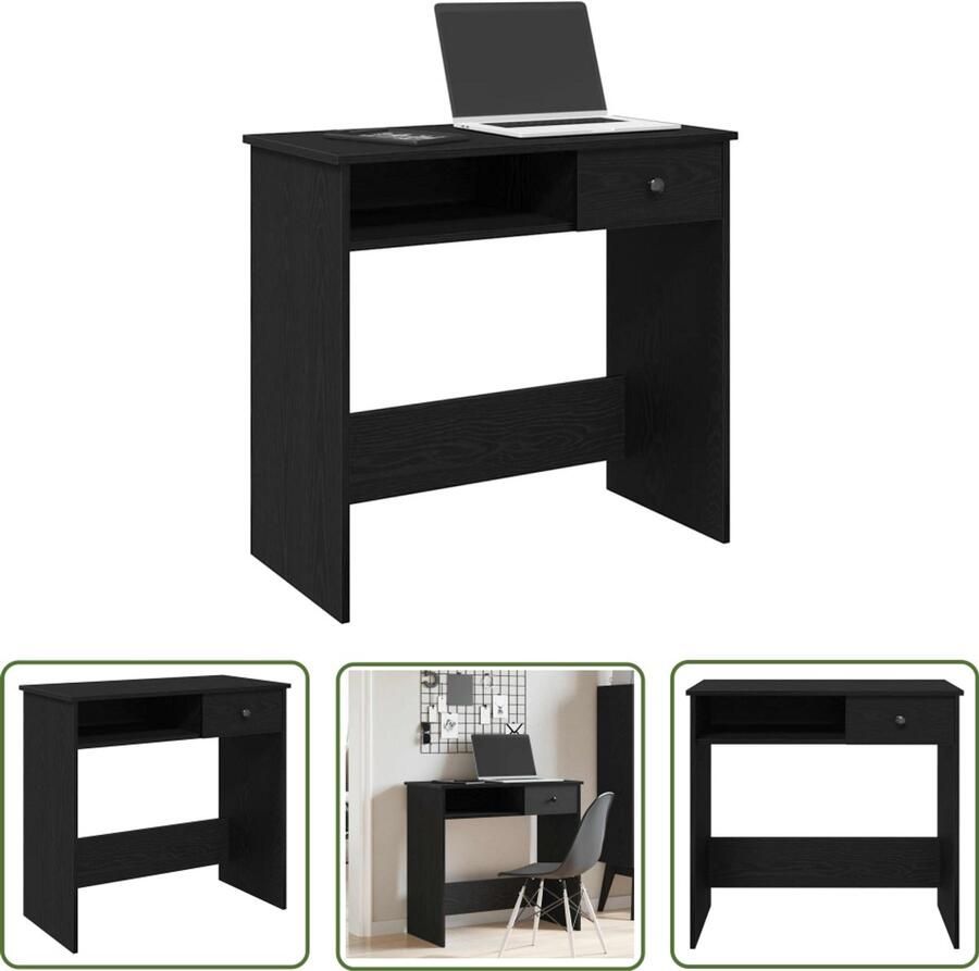 The Living Store Bureau 80x40x75 cm bewerkt hout zwart Bureau Houten Bureau Zwart Bureau Compact Bureau Studentenbureau
