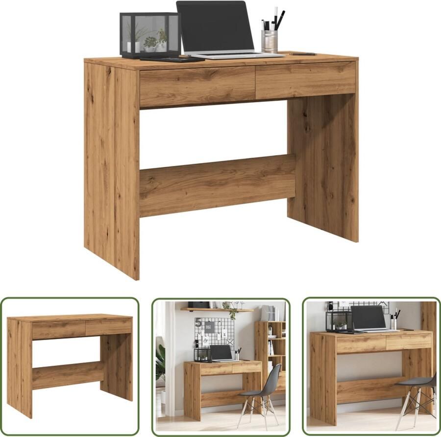 The Living Store Bureau 101x50x76 5 cm bewerkt hout artisanaal eikenkleur Kantoorbureau Houten Bureau Bureaus Voor Thuiswerk Schrijfbureau Compact Bureau