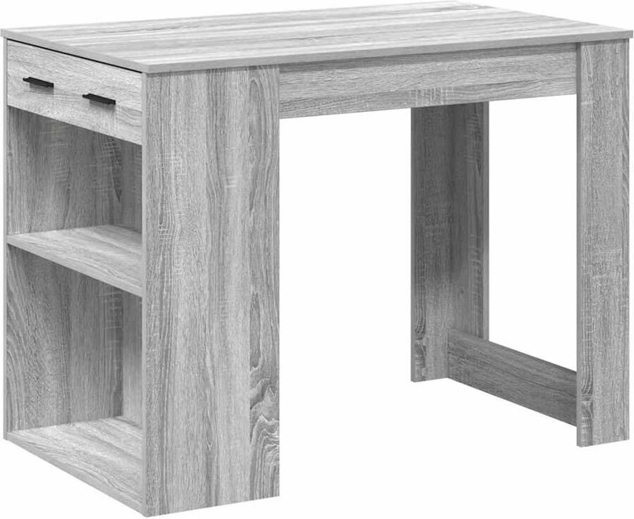 The Living Store Bureau met lade&plank 102x62x77 5 cm bewerkt hout grijs sonoma Bureau Houten Bureau Grijze Tafel Kantoormeubilair Home Office