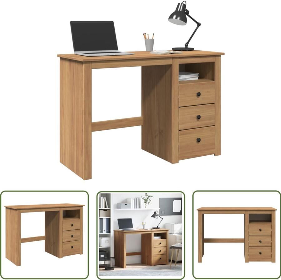 The Living Store Bureau Panama 112x45x75 cm massief grenenhout Bureau Houten Bureau Grenenhouten Bureau Computerbureau Studietafel