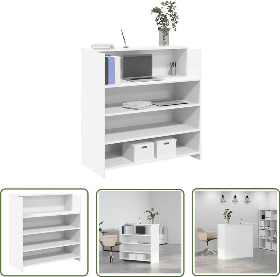 VidaXL Receptiebalie 100x50x103 5 cm bewerkt hout wit Receptiebalie Houten Bureau Baliekasten Ontvangsttafel Kantoor Meubel