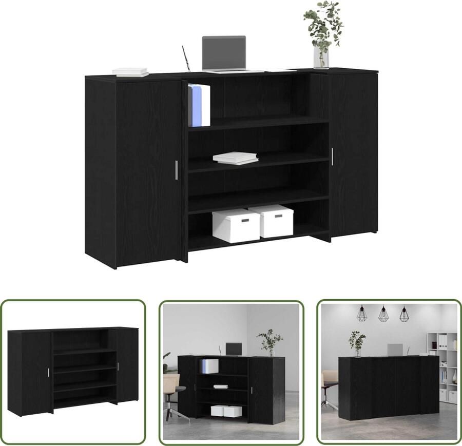 VidaXL Receptiebalie 180x50x103 5 cm bewerkt hout zwart eikenkleur Receptiebalie Houten Bureau Zwarte Meubels Kantoormeubel Opslagoplossing