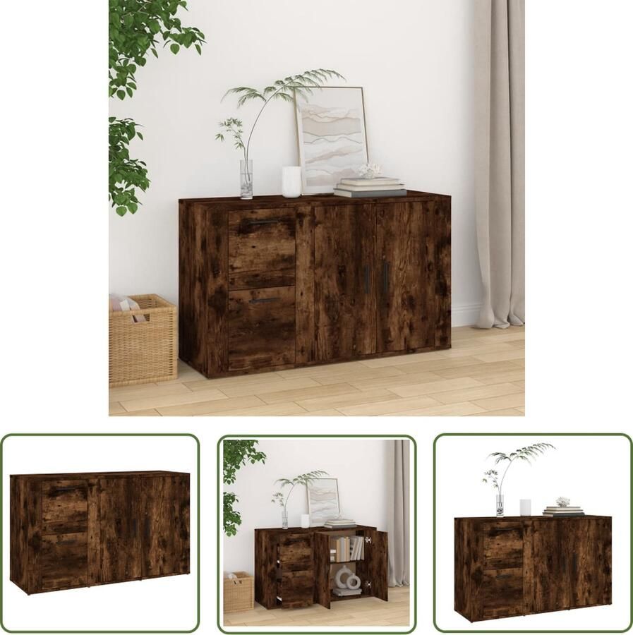 The Living Store Dressoir 100x33x59 5 cm bewerkt hout gerookt eikenkleurig Dressoir Houten Dressoir Vintage Dressoir Landelijk Dressoir Opbergkast