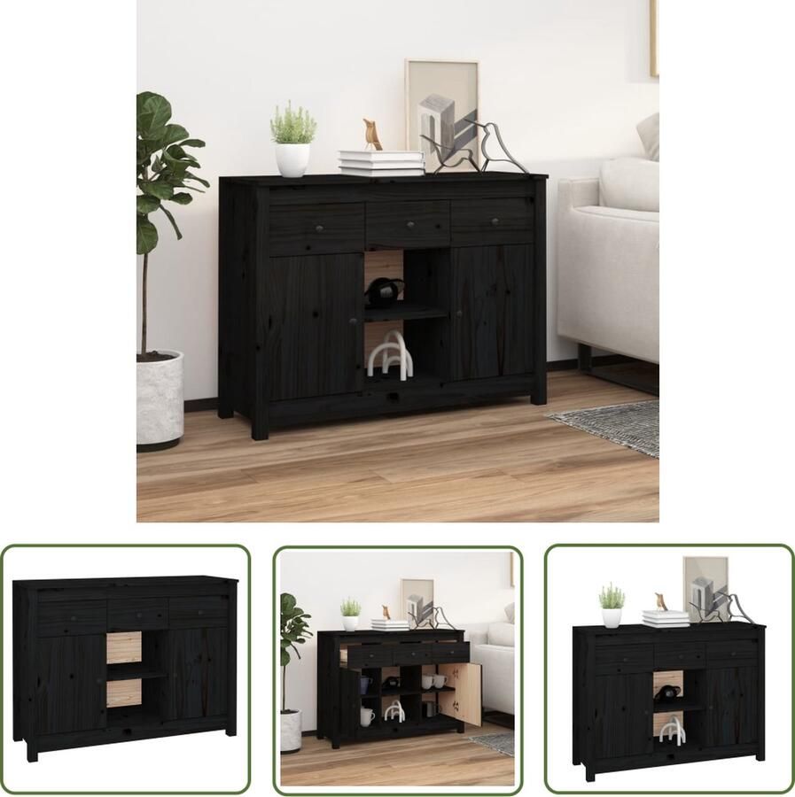 VidaXL Dressoir 100x35x74 5 cm massief grenenhout zwart Dressoir Houten Dressoir Grenenhouten Dressoir Black Dresser Vintage Dressoir