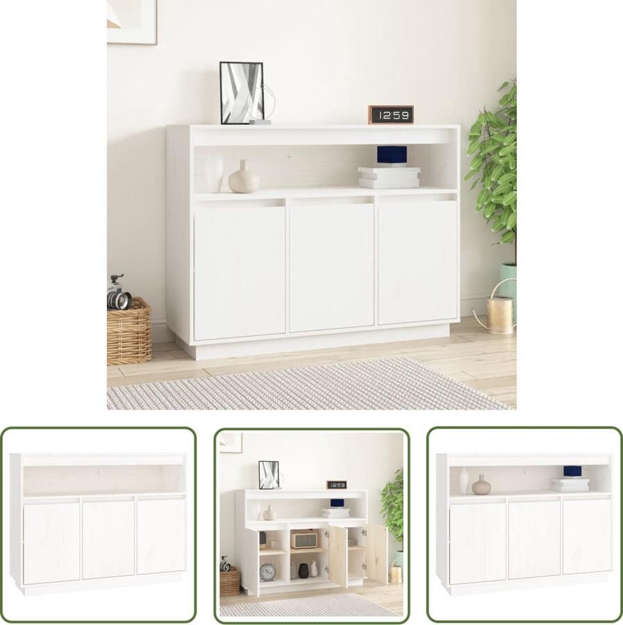 The Living Store Dressoir 104 5x34x80 cm massief grenenhout wit Dressoir Grenoble Hout Witte Dressoirs Landelijke Stijl Vintage Dressoir