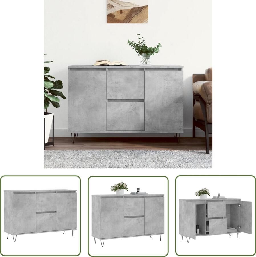 VidaXL Dressoir 104x35x70 cm bewerkt hout betongrijs Dressoir Houten Dressoir Grijze Dressoir Vintage Dressoir Modern Dressoir