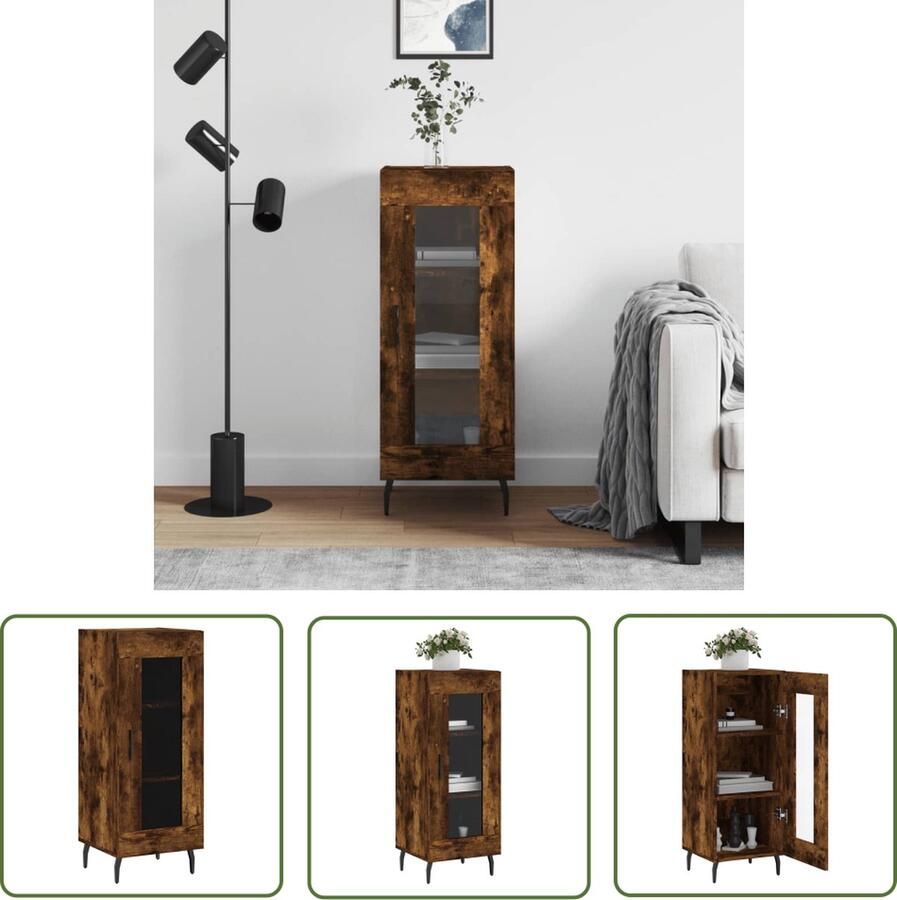 The Living Store Dressoir 34 5x34x90 cm bewerkt hout gerookt eiken Dressoir Klassiek Dressoir Houten Dressoir Gerookt Eiken Dressoir Opslagmogelijkheden