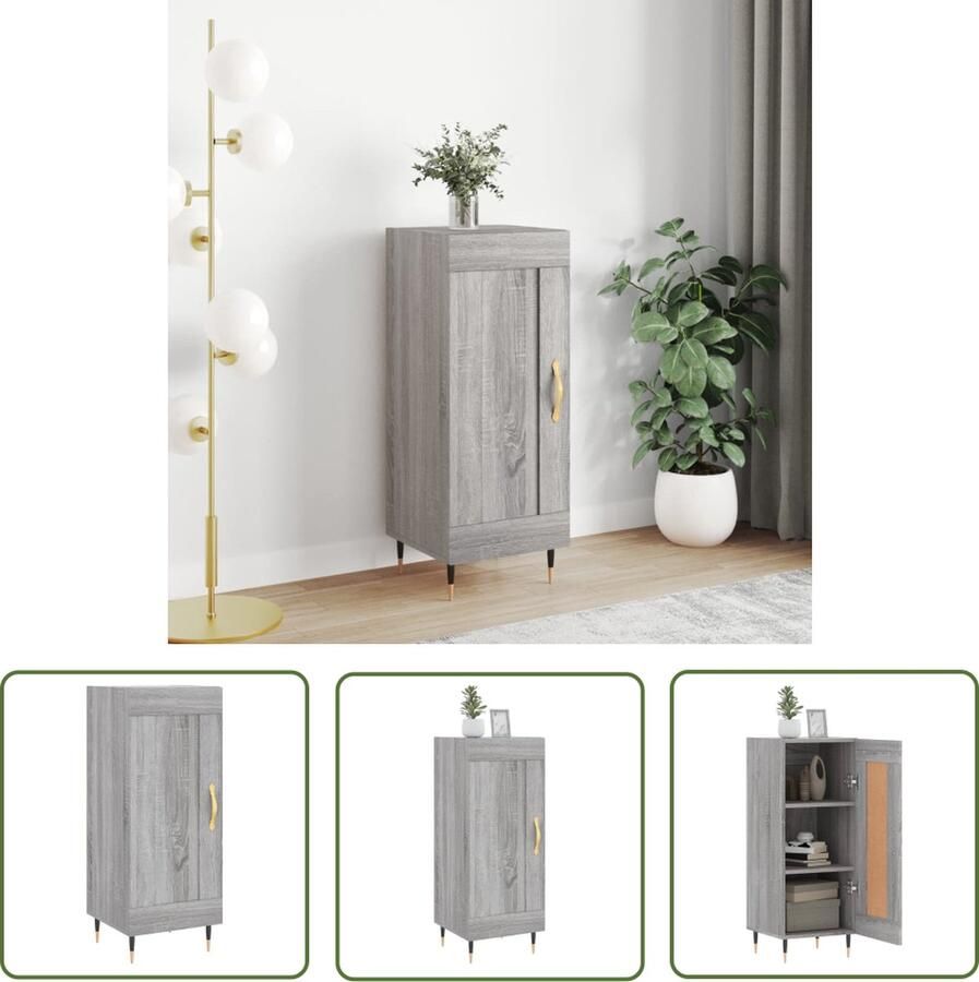 The Living Store Dressoir 34 5x34x90 cm bewerkt hout grijs sonoma eikenkleurig Dressoir Bijzettafel Grijze Salontafel Houten Dressoir Vintage Dressoir - Foto 7