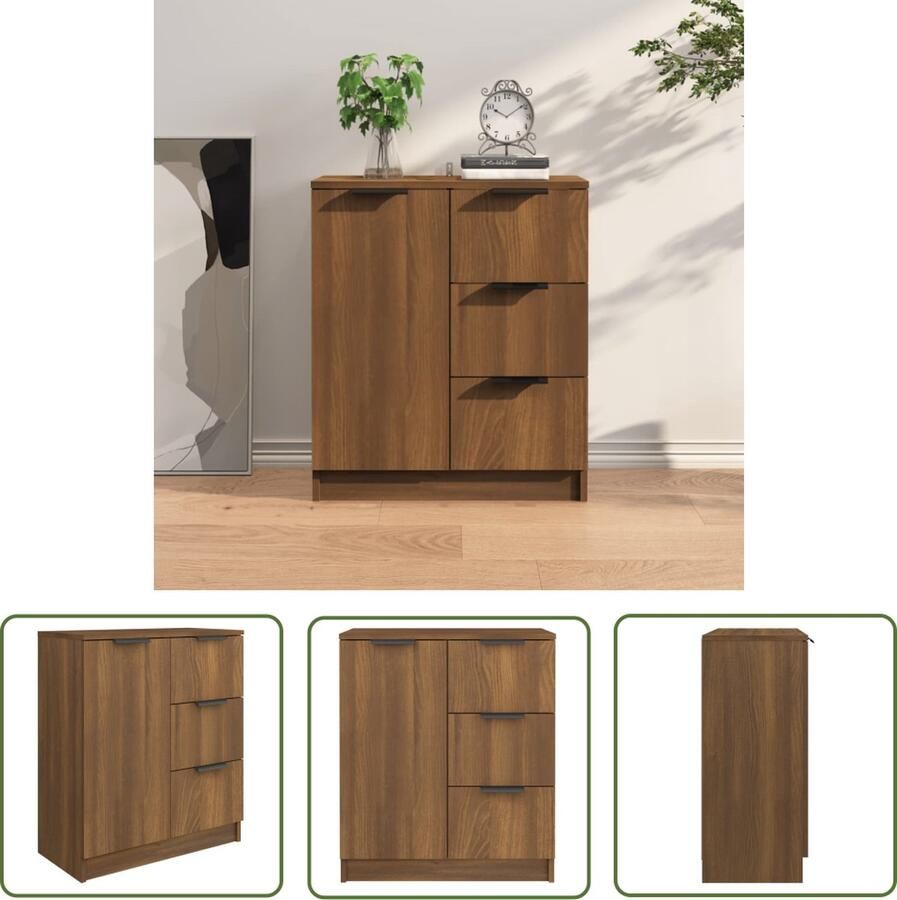 The Living Store Dressoir 60x30x70 cm bewerkt hout bruin eikenkleur Dressoir Houten Dressoir Bruine Eiken Dressoir Opbergkast Tv Stand
