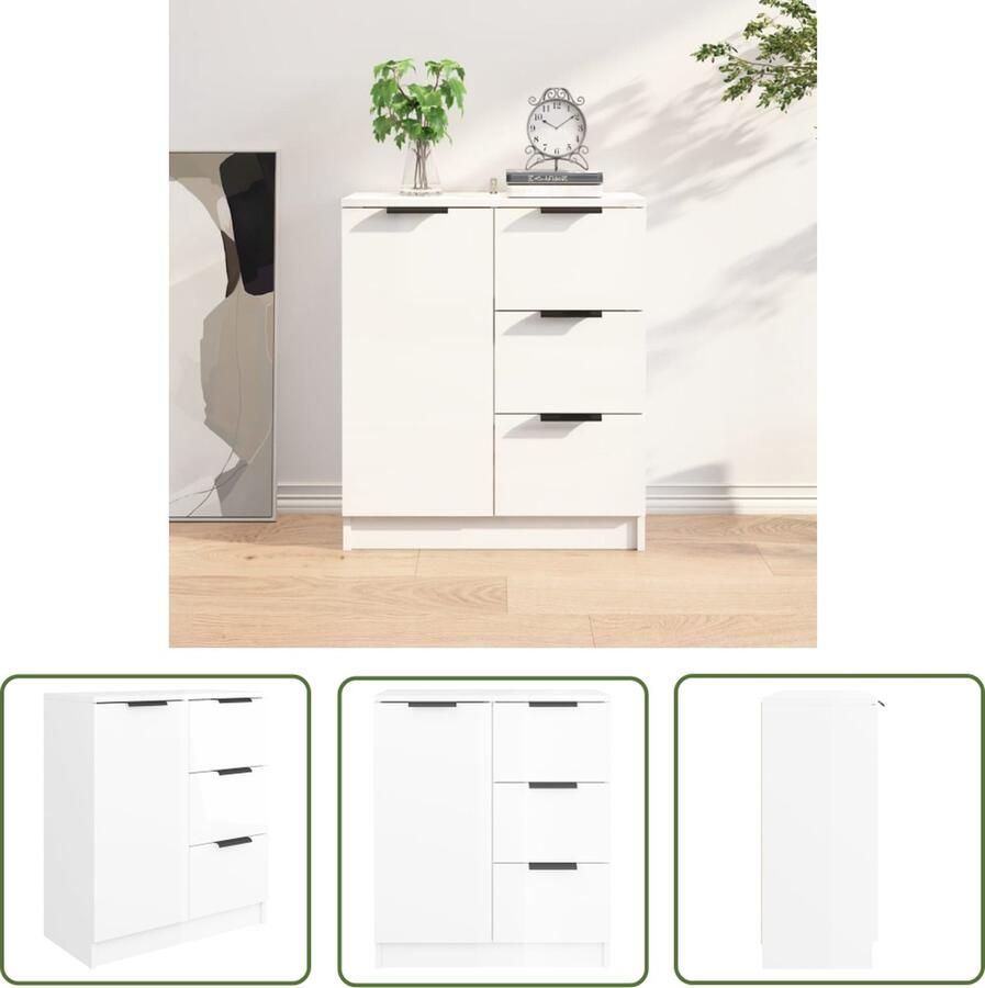 The Living Store Dressoir 60x30x70 cm bewerkt hout hoogglans wit Dressoir Minimalisme Houten Dressoir Wit Dressoir Opbergmeubels