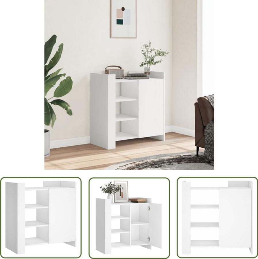 The Living Store Dressoir 73 5x35x75 cm bewerkt hout wit Dressoir Houten Dressoir Witte Dressoir Opbergkast Salontafel