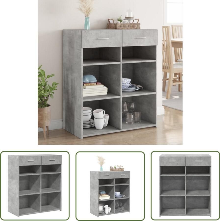 The Living Store Dressoir 80x42 5x93 cm bewerkt hout betongrijs Dressoir Houten Dressoir Vintage Dressoir Grijze Dressoir Opbergmeubel - Foto 2