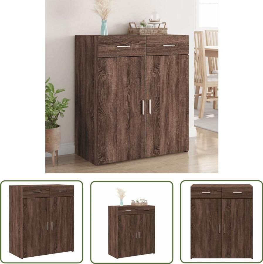 The Living Store Dressoir 80x42 5x93 cm bewerkt hout bruin eikenkleur Dressoir Houten Dressoir Vintage Dressoir Modern Dressoir Bruine Eiken Dressoir