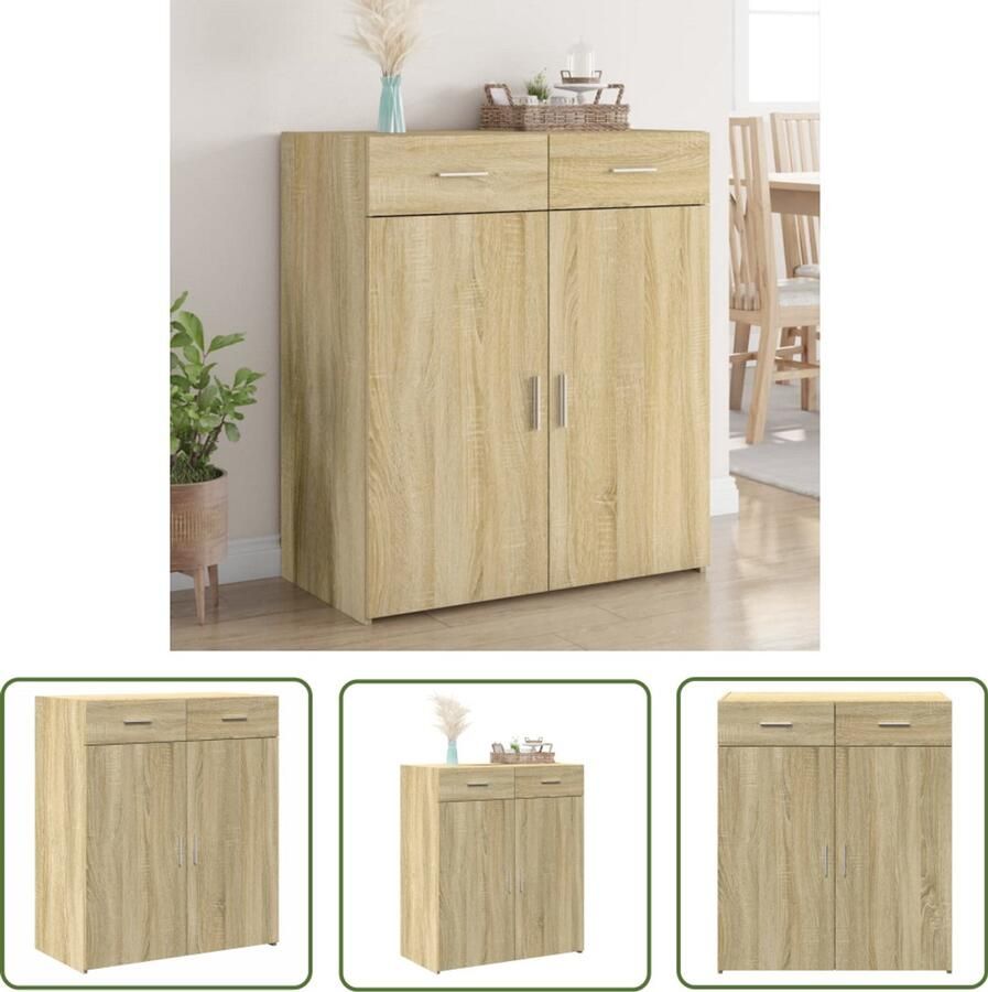 The Living Store Dressoir 80x42 5x93 cm bewerkt hout sonoma eikenkleurig Dressoir Houten Dressoir Landelijk Dressoir Vintage Dressoir Salontafel