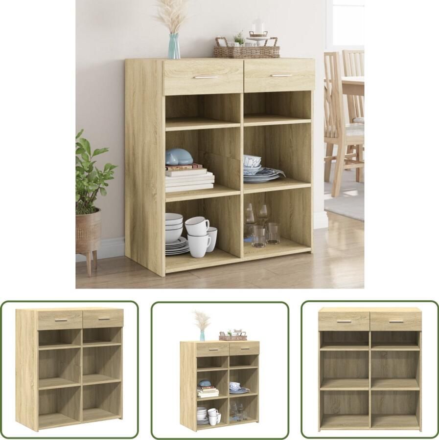 The Living Store Dressoir 80x42 5x93 cm bewerkt hout sonoma eikenkleurig Dressoir Houten Dressoir Salontafel Tv Tafel Opbergmeubel
