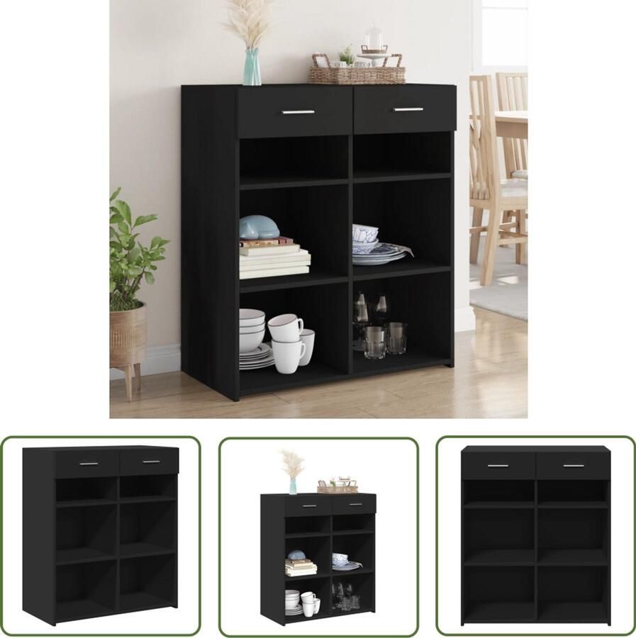 The Living Store Dressoir 80x42 5x93 cm bewerkt hout zwart Dressoir Houten Dressoir Zwart Dressoir Opbergmeubels Salontafel