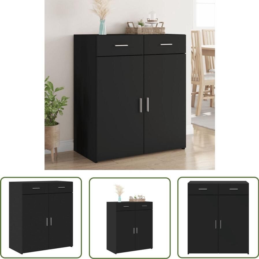 The Living Store Dressoir 80x42 5x93 cm bewerkt hout zwart Dressoir Zwarte Dressoir Houten Dressoir Vintage Dressoir Opbergkast