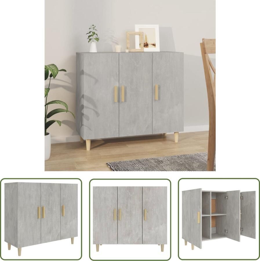 VidaXL Dressoir 90x34x80 cm bewerkt hout betongrijs Dressoir Houten Dressoir Grijze Dressoir Vintage Dressoir Modern Dressoir