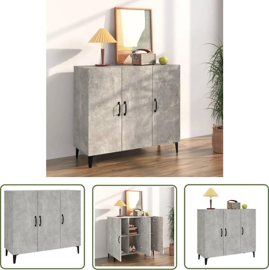 The Living Store Dressoir 90x34x80 cm bewerkt hout betongrijs Dressoir Industrieel Design Houten Dressoir Grijze Dressoir Opbergmeubel