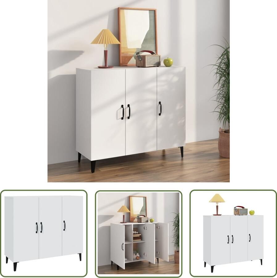 The Living Store Dressoir 90x34x80 cm bewerkt hout wit Dressoir Industrieel Design Houten Dressoir Witte Dressoir Opbergmeubels