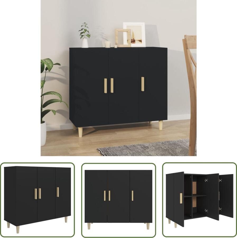 The Living Store Dressoir 90x34x80 cm bewerkt hout zwart Dressoir Buffetkast Houten Dressoir Zwarte Dressoir Salontafel