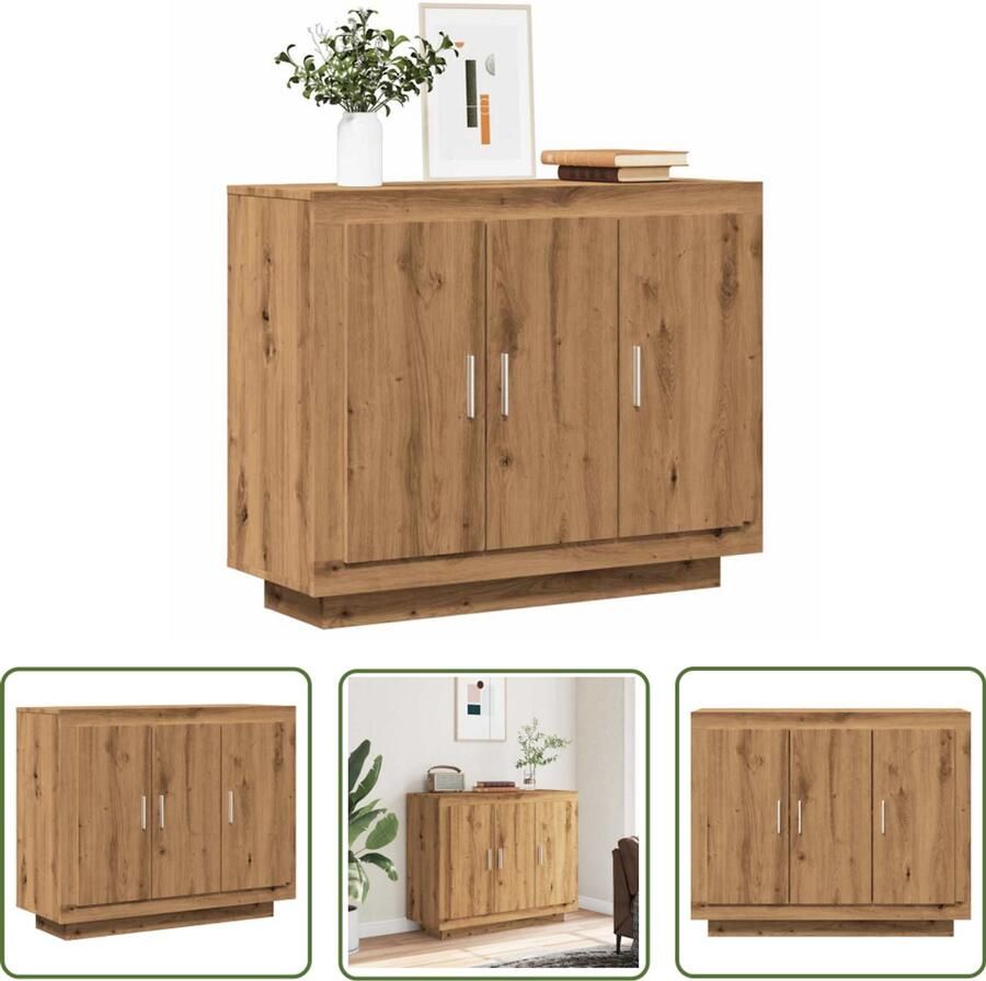 The Living Store Dressoir 92x35x75 cm bewerkt hout artisanaal eikenkleur Dressoir Houten Dressoir Opbergkast Salontafel Livingroom Furniture