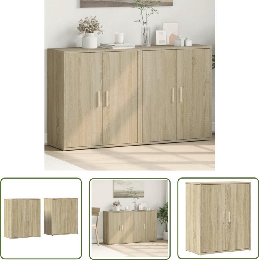 The Living Store Dressoirs 2 st 60x31x70 cm bewerkt hout sonoma eikenkleurig Dressoir Opbergkast Salontafel Houten Meubels Sonoma Eiken