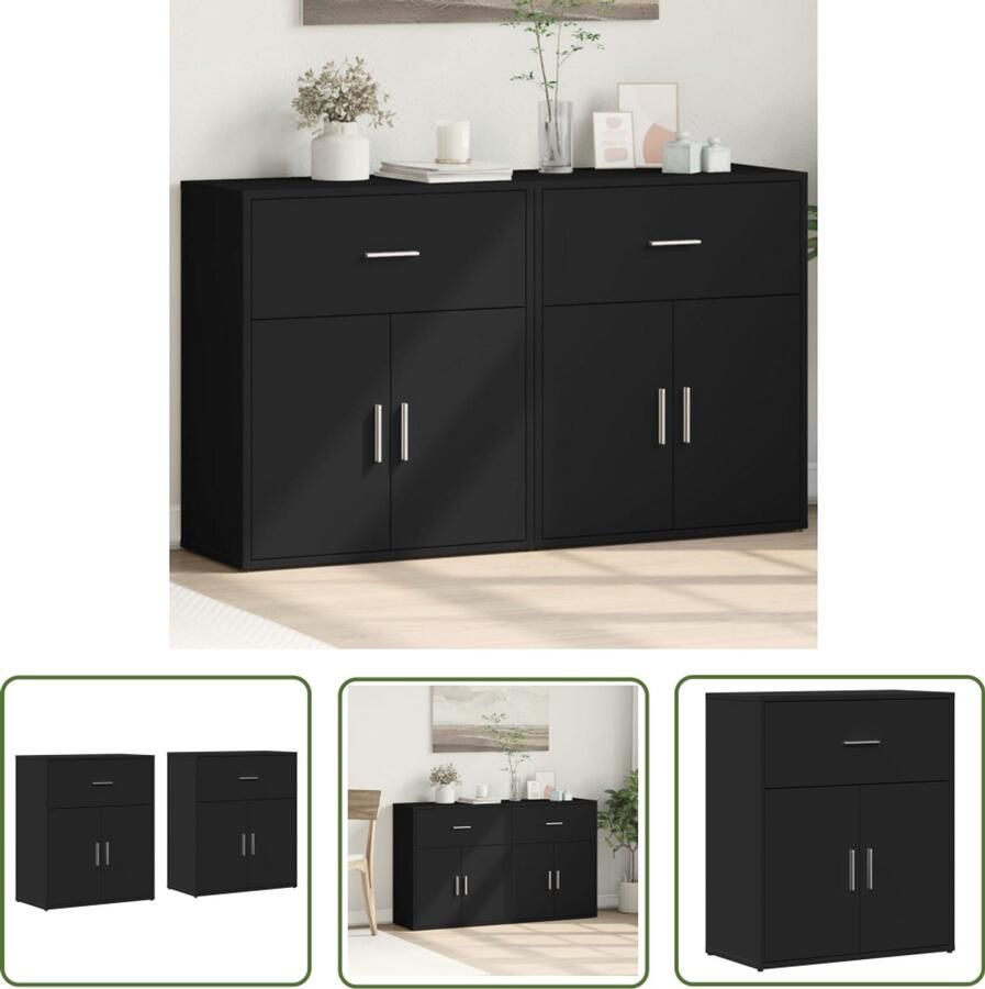 The Living Store Dressoirs 2 st 60x31x70 cm bewerkt hout zwart Dressoir Opbergkast Houten Dressoir Zwart Dressoir Salontafel